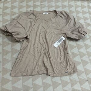 Calvin Klein tan beige short sleeve puff sleeve shirt